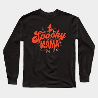Cute Halloween Spooky Mama Orange and Black Halloween Witch Mom Long Sleeve T-Shirt